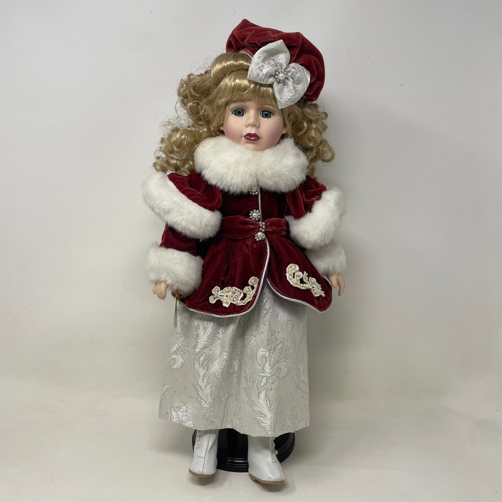 Victorian Primrose Collection Brass Key Genuine Porcelain Doll Burgundy Velvet